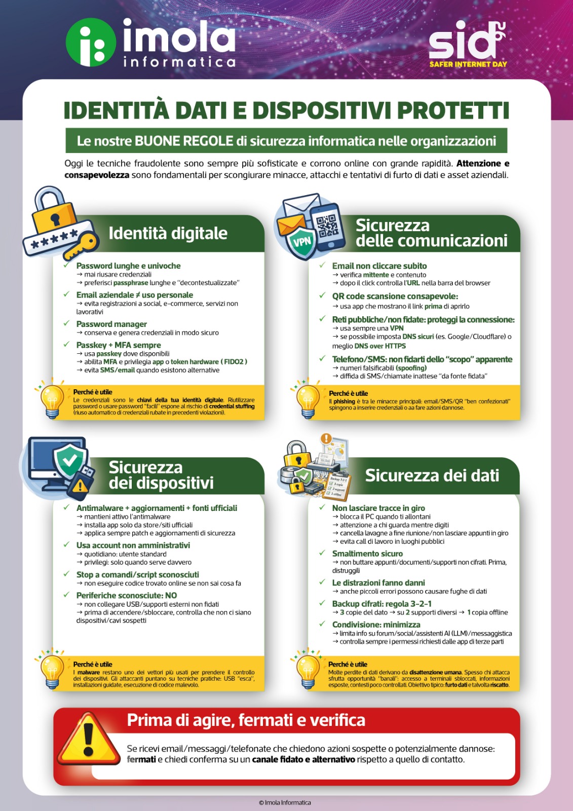 sono presenti indicazioni che riassumono cosa tenere a mente per reagire a minacce relative alla sicurezza informatica